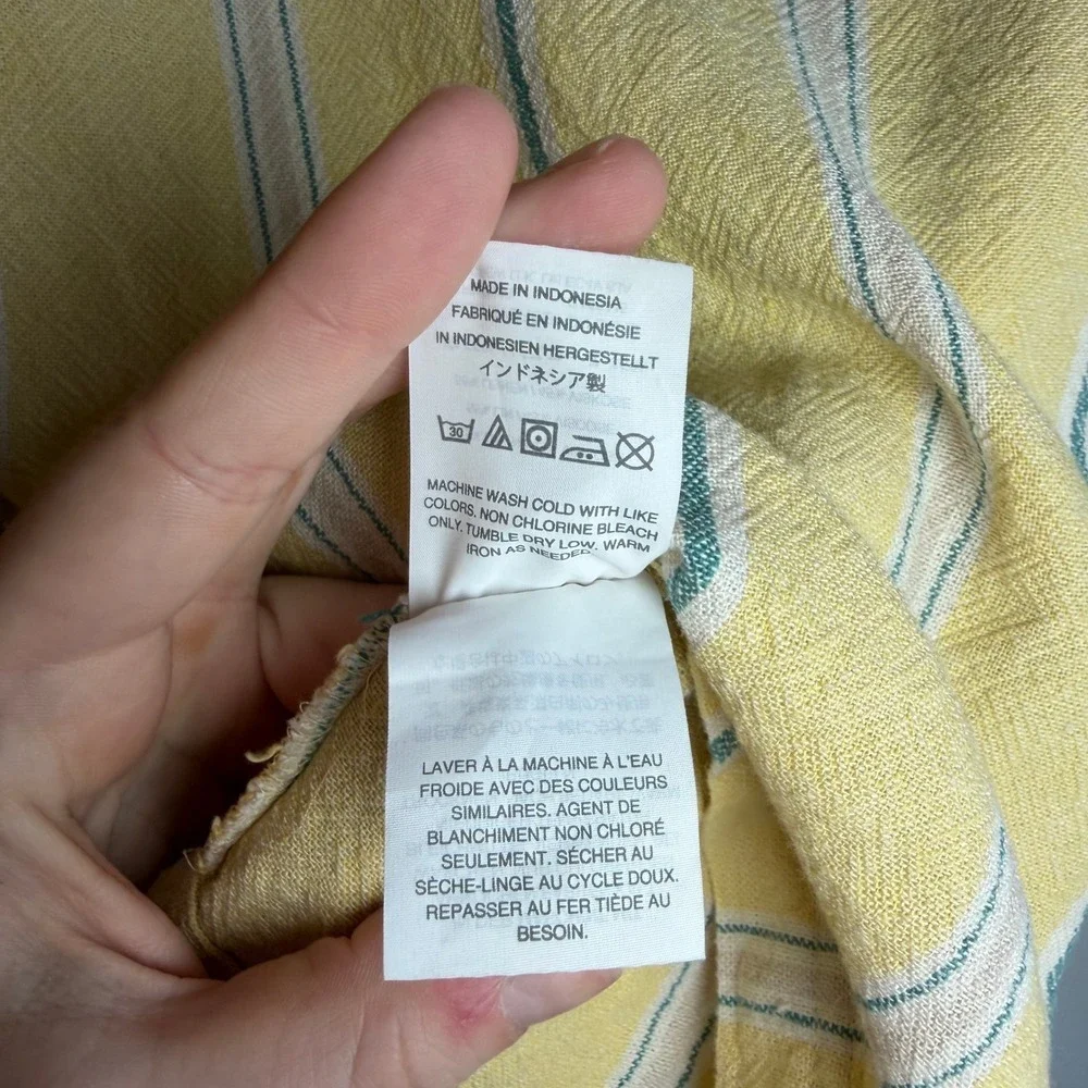 Madewell Yellow Striped Linen Blend Tunic Shirt Top Women's XS Split Back Ties